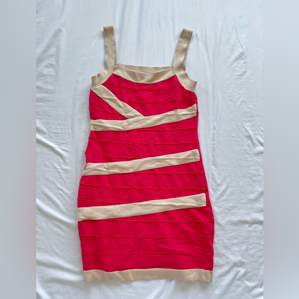 Pink and Tan Bandage Dress
